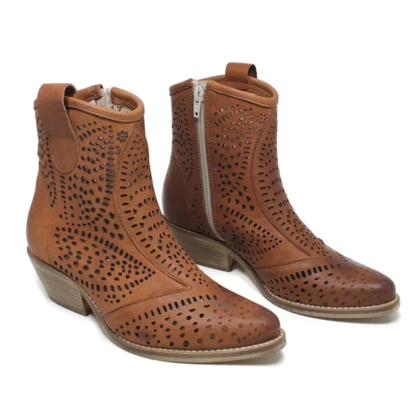Stivali Con Tacco | Stivali Estivi | Personal Stivaletti Bassi Texani Camperos Laserati "MAYA" - Cuoio