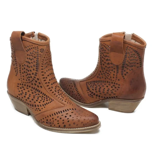 Stivali Con Tacco | Stivali Estivi | Personal Stivaletti Bassi Texani Camperos Laserati "MAYA" - Cuoio