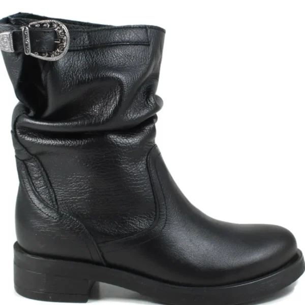 Stivali Invernali | Bikers Invernali | In Time Stivaletti Biker Boots Bassi "NOA/B" - Pelle Nero