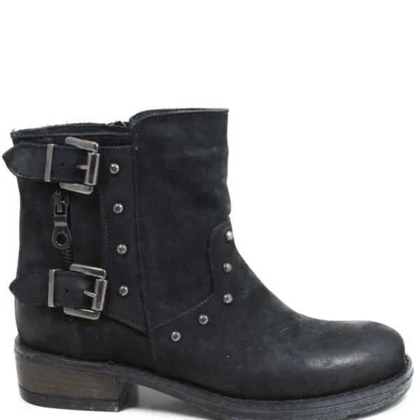 Stivali Invernali | Bikers Invernali | Made in Italy Stivaletti Biker Boots Bassi con Borchie "978" - Nabuk Nero