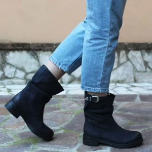Stivali Invernali | Bikers Invernali | In Time Stivaletti Biker Boots Bassi "NOA/B" - Nabuk Notte Blu
