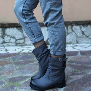 Bikers Invernali | Stivali Invernali | In Time Stivaletti Biker Boots Bassi "NOA/B" - Nabuk Grigio