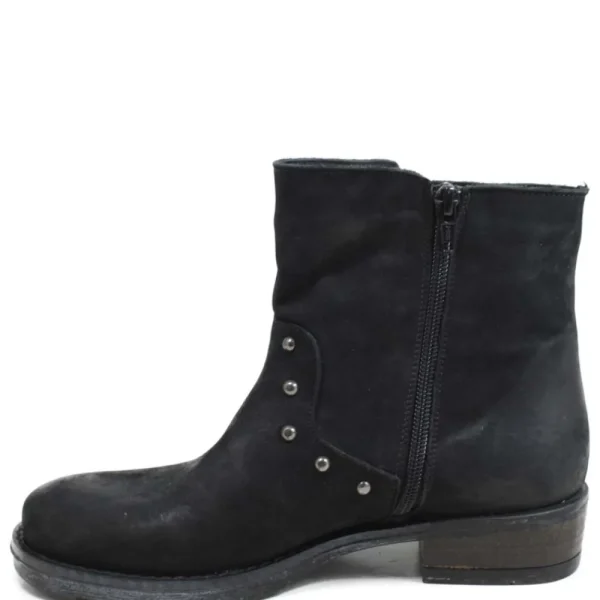 Stivali Invernali | Bikers Invernali | Made in Italy Stivaletti Biker Boots Bassi con Borchie "978" - Nabuk Nero