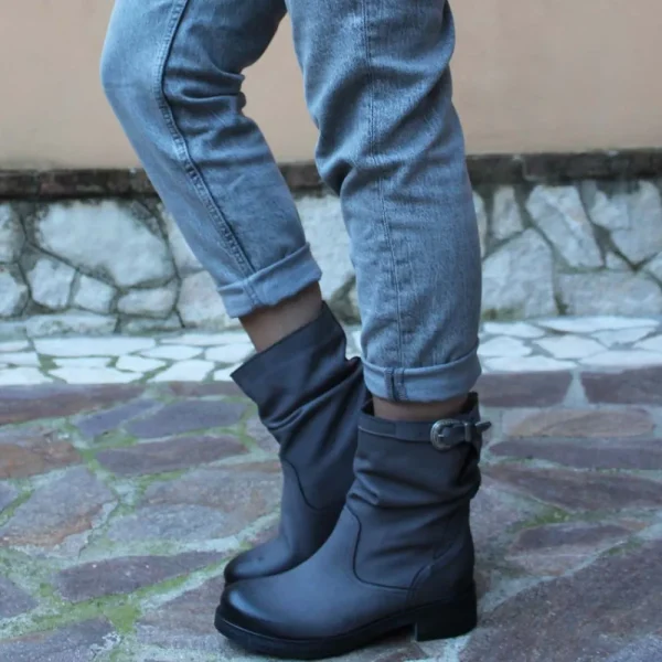 Bikers Invernali | Stivali Invernali | In Time Stivaletti Biker Boots Bassi "NOA/B" - Nabuk Grigio
