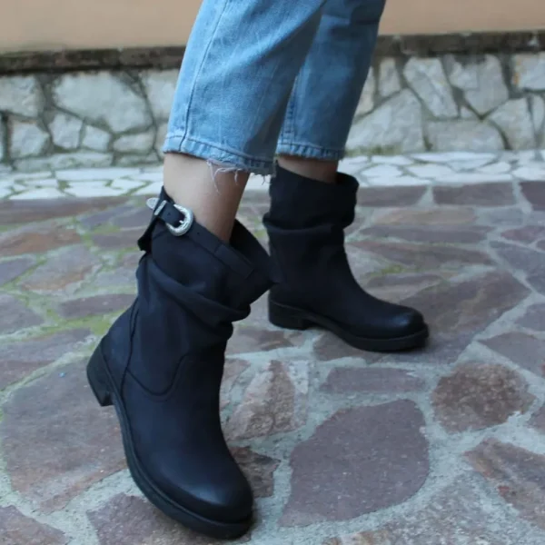 Stivali Invernali | Bikers Invernali | In Time Stivaletti Biker Boots Bassi "NOA/B" - Nabuk Notte Blu