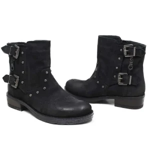 Stivali Invernali | Bikers Invernali | Made in Italy Stivaletti Biker Boots Bassi con Borchie "978" - Nabuk Nero