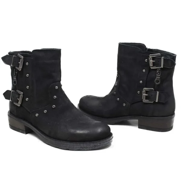 Stivali Invernali | Bikers Invernali | Made in Italy Stivaletti Biker Boots Bassi con Borchie "978" - Nabuk Nero