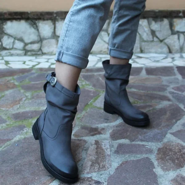 Bikers Invernali | Stivali Invernali | In Time Stivaletti Biker Boots Bassi "NOA/B" - Nabuk Grigio