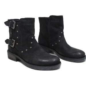 Stivali Invernali | Bikers Invernali | Made in Italy Stivaletti Biker Boots Bassi con Borchie "978" - Nabuk Nero