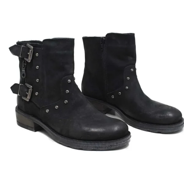 Stivali Invernali | Bikers Invernali | Made in Italy Stivaletti Biker Boots Bassi con Borchie "978" - Nabuk Nero