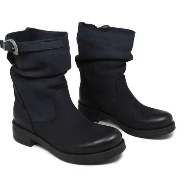 Stivali Invernali | Bikers Invernali | In Time Stivaletti Biker Boots Bassi "NOA/B" - Nabuk Notte Blu