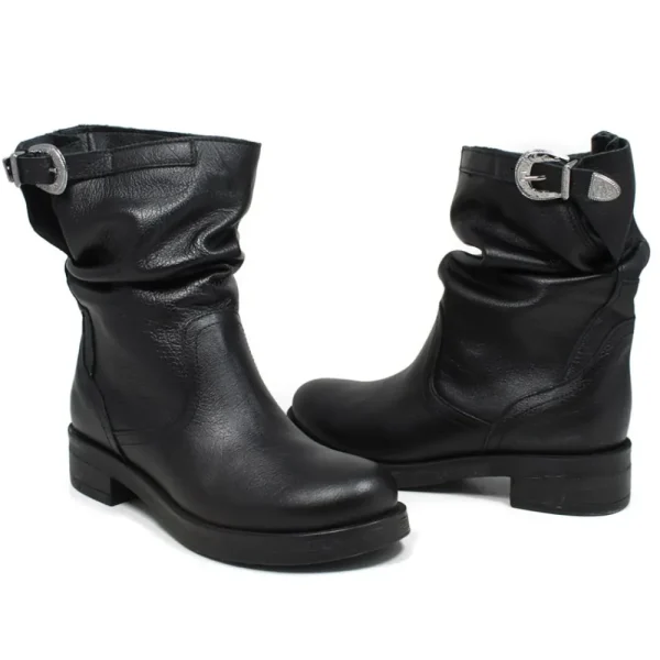 Stivali Invernali | Bikers Invernali | In Time Stivaletti Biker Boots Bassi "NOA/B" - Pelle Nero