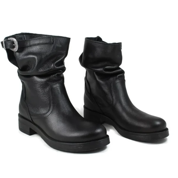 Stivali Invernali | Bikers Invernali | In Time Stivaletti Biker Boots Bassi "NOA/B" - Pelle Nero