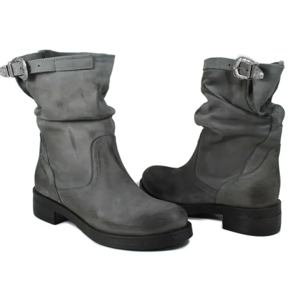 Bikers Invernali | Stivali Invernali | In Time Stivaletti Biker Boots Bassi "NOA/B" - Nabuk Grigio