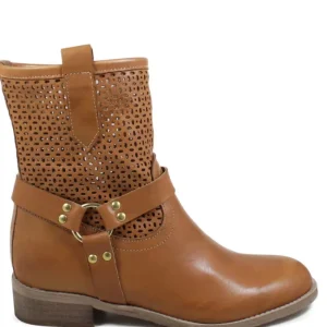 Stivali Estivi | Bikers Estivi | Personal Stivaletti Biker Traforati con Cavigliera "Clode" - Cuoio