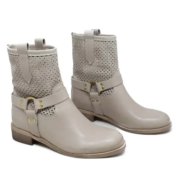 Stivali Estivi | Bikers Estivi | Personal Stivaletti Biker Traforati con Cavigliera "Clode" - Taupe