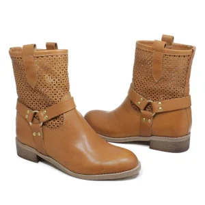 Stivali Estivi | Bikers Estivi | Personal Stivaletti Biker Traforati con Cavigliera "Clode" - Cuoio