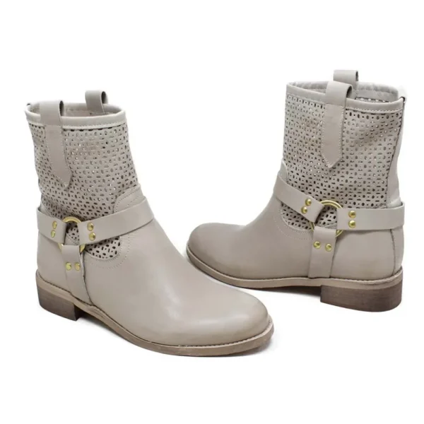 Stivali Estivi | Bikers Estivi | Personal Stivaletti Biker Traforati con Cavigliera "Clode" - Taupe