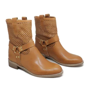 Stivali Estivi | Bikers Estivi | Personal Stivaletti Biker Traforati con Cavigliera "Clode" - Cuoio