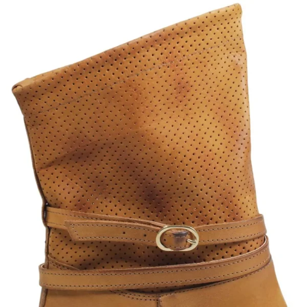 Stivali Estivi | Bikers Estivi | Personal Stivaletti Biker Traforati con Cinturino "CORINNE" - Cuoio