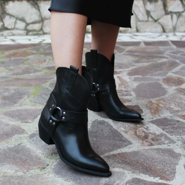 Stivali Con Tacco | Stivali Texani | Personal Stivaletti Camperos Texanini con Cavigliera "GLEN" - Pelle Nero