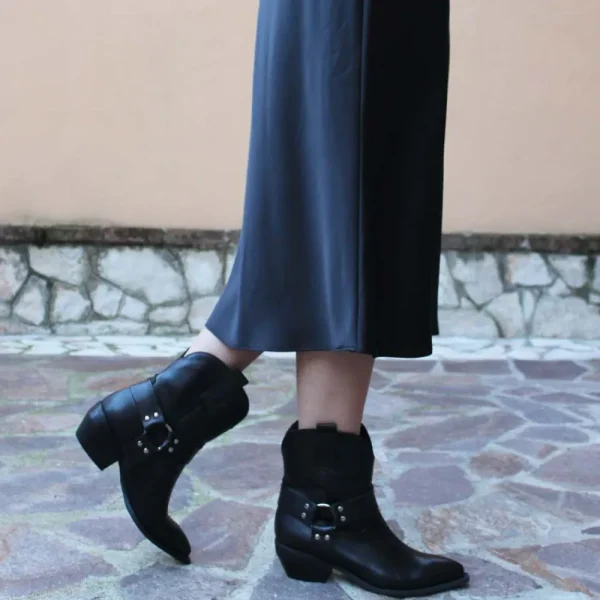 Stivali Con Tacco | Stivali Texani | Personal Stivaletti Camperos Texanini con Cavigliera "GLEN" - Pelle Nero