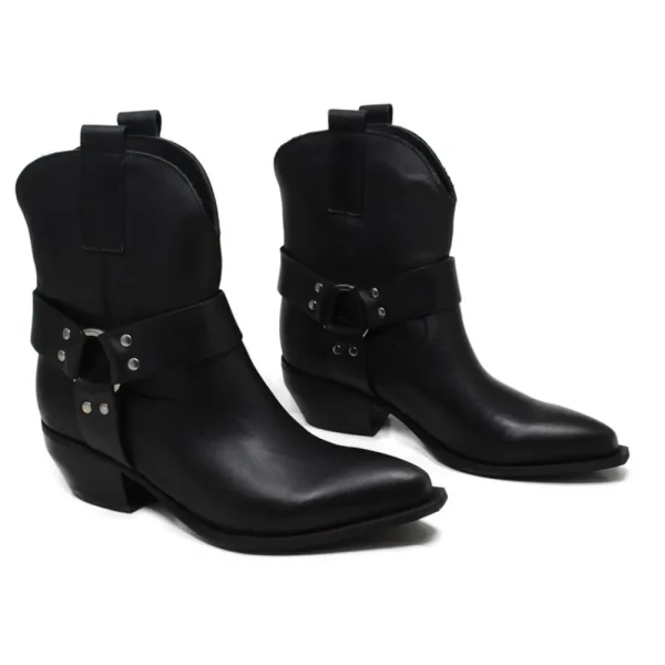 Stivali Con Tacco | Stivali Texani | Personal Stivaletti Camperos Texanini con Cavigliera "GLEN" - Pelle Nero