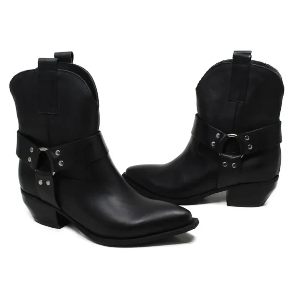 Stivali Con Tacco | Stivali Texani | Personal Stivaletti Camperos Texanini con Cavigliera "GLEN" - Pelle Nero