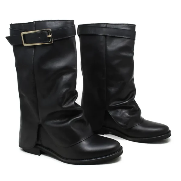 Stivali E Scarpe Con Zeppa | Stivali Invernali | Personal Stivaletti con zeppa interna e bavero risvolto "OLGA" - Pelle Nero