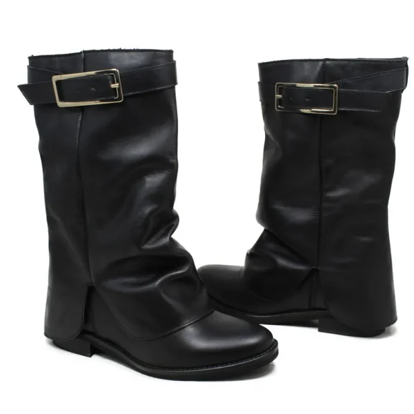 Stivali E Scarpe Con Zeppa | Stivali Invernali | Personal Stivaletti con zeppa interna e bavero risvolto "OLGA" - Pelle Nero