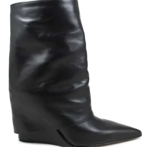 Stivali E Scarpe Con Zeppa | Stivali Invernali | Personal Stivaletti su Zeppa Alta Punta Fina e Bavero Risvolto "FILL" - Pelle Nero