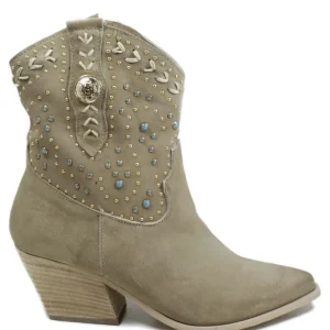 Stivali Con Tacco | Stivali Estivi | Personal Stivaletti Texani con Borchie e Perline "ARIZONA" - Beige