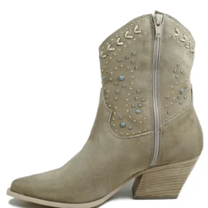 Stivali Con Tacco | Stivali Estivi | Personal Stivaletti Texani con Borchie e Perline "ARIZONA" - Beige