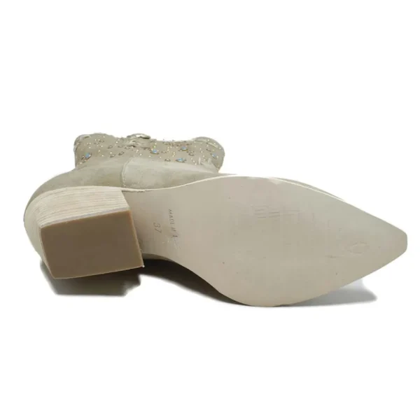 Stivali Con Tacco | Stivali Estivi | Personal Stivaletti Texani con Borchie e Perline "ARIZONA" - Beige