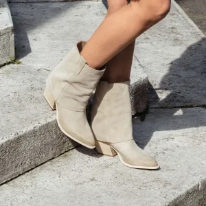 Stivali Con Tacco | Stivali Estivi | Personal Stivaletti Texani Estivi con Bavero Risvolto "Gipsy" - Camoscio Beige