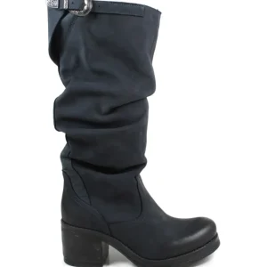 Stivali Con Tacco | Bikers Invernali | In Time Stivali Alti Biker Boots con Tacco "58/A" - Nabuk Notte Blu