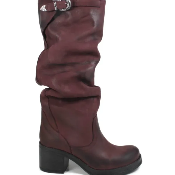Stivali Con Tacco | Stivali Invernali | In Time Stivali Alti Biker Boots con Tacco "58/A" - Nabuk Bordeaux