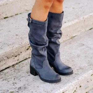 Stivali Con Tacco | Stivali Invernali | In Time Stivali Alti Biker Boots con Tacco "58/A" - Nabuk Blu