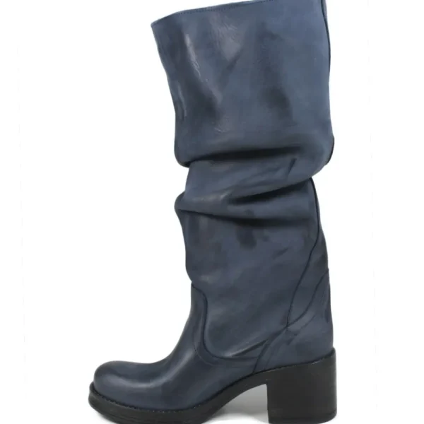 Stivali Con Tacco | Stivali Invernali | In Time Stivali Alti Biker Boots con Tacco "58/A" - Nabuk Blu