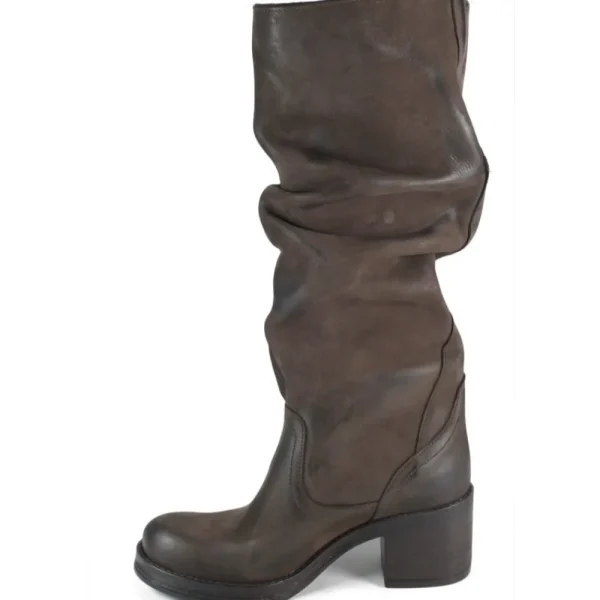 Stivali Con Tacco | Stivali Invernali | In Time Stivali Alti Biker Boots con Tacco "58/A" - Nabuk Testa di Moro TestadiMoro
