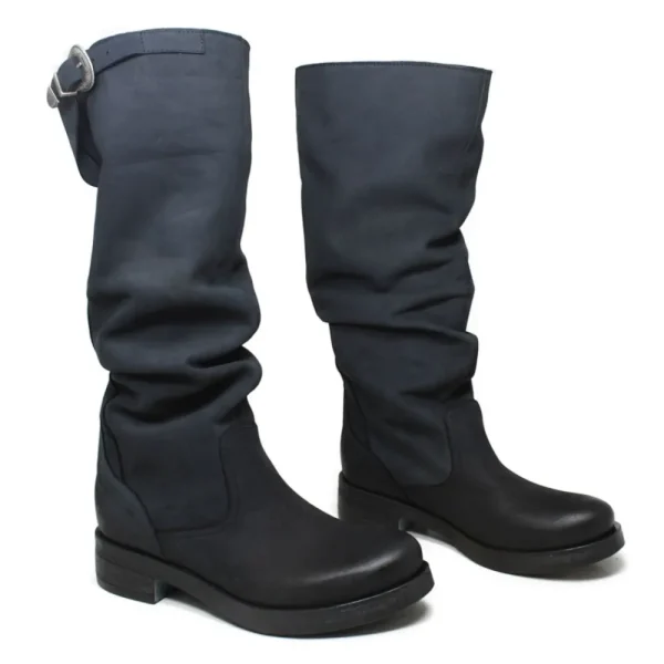 Stivali Invernali | Bikers Invernali | In Time Stivali Alti Biker Boots "NOA/A" - Nabuk Notte Blu