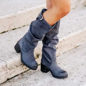 Stivali Con Tacco | Stivali Invernali | In Time Stivali Alti Biker Boots con Tacco "58/A" - Nabuk Blu