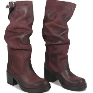 Stivali Con Tacco | Stivali Invernali | In Time Stivali Alti Biker Boots con Tacco "58/A" - Nabuk Bordeaux