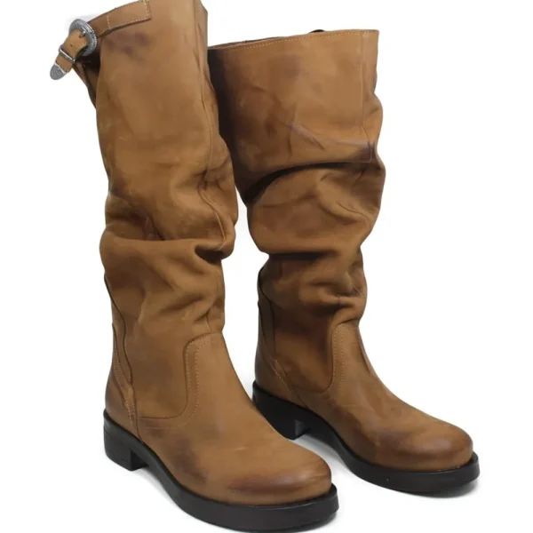 Stivali Invernali | Bikers Invernali | In Time Stivali Alti Biker Boots "NOA/A" - Nabuk Cuoio