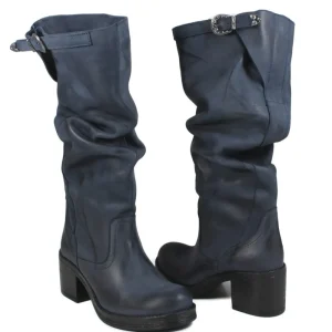 Stivali Con Tacco | Stivali Invernali | In Time Stivali Alti Biker Boots con Tacco "58/A" - Nabuk Blu