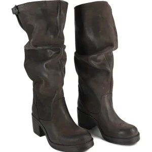 Stivali Con Tacco | Stivali Invernali | In Time Stivali Alti Biker Boots con Tacco "58/A" - Nabuk Testa di Moro TestadiMoro