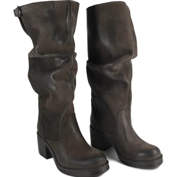 Stivali Con Tacco | Stivali Invernali | In Time Stivali Alti Biker Boots con Tacco "58/A" - Nabuk Testa di Moro TestadiMoro