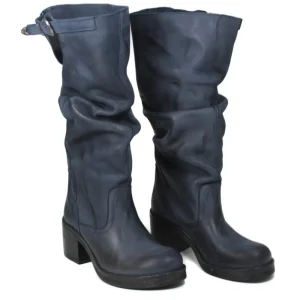 Stivali Con Tacco | Stivali Invernali | In Time Stivali Alti Biker Boots con Tacco "58/A" - Nabuk Blu