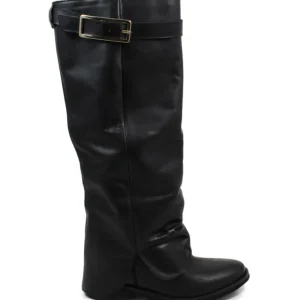 Stivali E Scarpe Con Zeppa | Stivali Invernali | Personal Stivali alti con zeppa interna e bavero risvolto "ALENA" - Pelle Nero