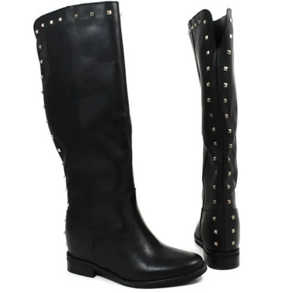 Stivali E Scarpe Con Zeppa | Stivali Invernali | Personal Stivali alti con zeppa interna e borchie piramidali "V14" - Pelle Nero